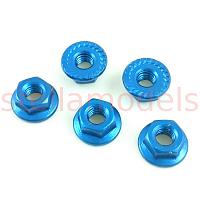 4mm Aluminum Serrated Lock Nuts (Blue, 5Pcs.)