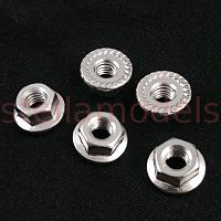 4mm Aluminum Serrated Lock Nuts (Silver, 5Pcs.)
